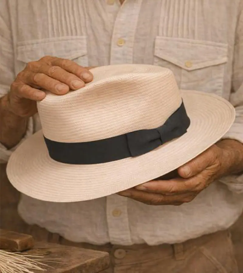 Master artisan weaving Panama hat in Montecristi Ecuador