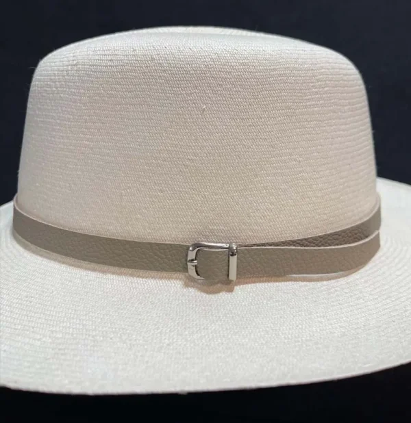 Genuine leather hat band with buckle on Panama hat