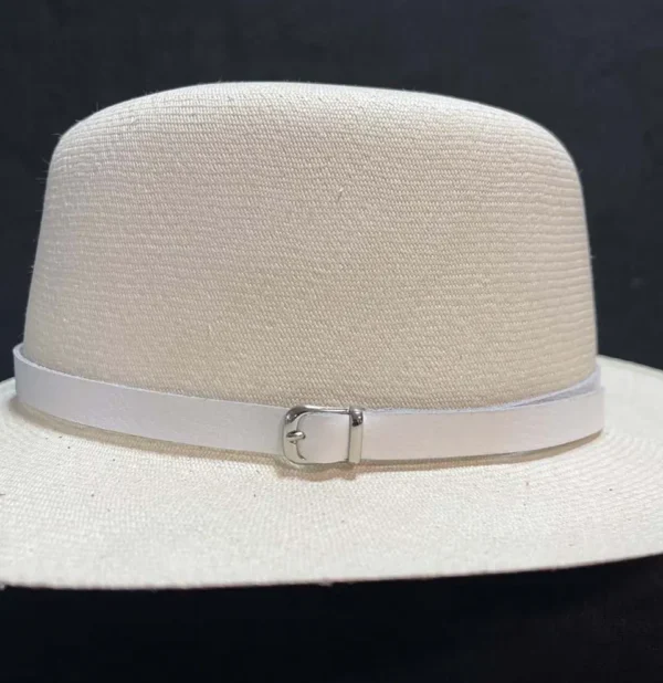 Genuine leather hat band with buckle on Panama hat