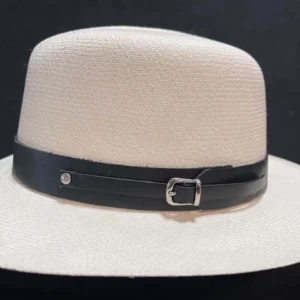 Genuine leather hat band with buckle on Panama hat
