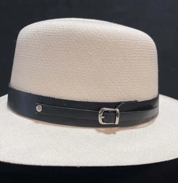 Genuine leather hat band with buckle on Panama hat