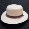 Genuine leather hat band with buckle on Panama hat