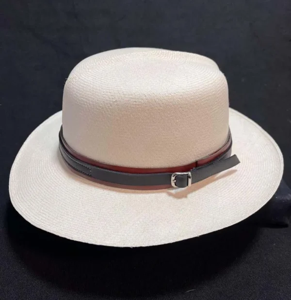 Genuine leather hat band with buckle on Panama hat