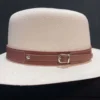 Genuine leather hat band with buckle on Panama hat