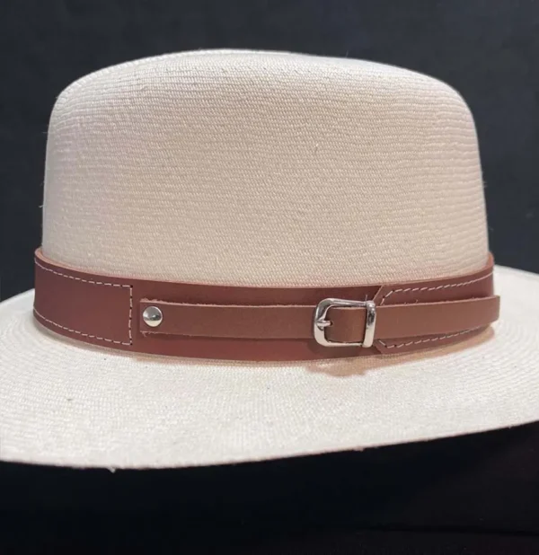 Genuine leather hat band with buckle on Panama hat