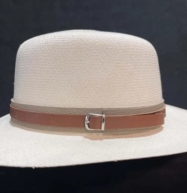 Genuine leather hat band with buckle on Panama hat