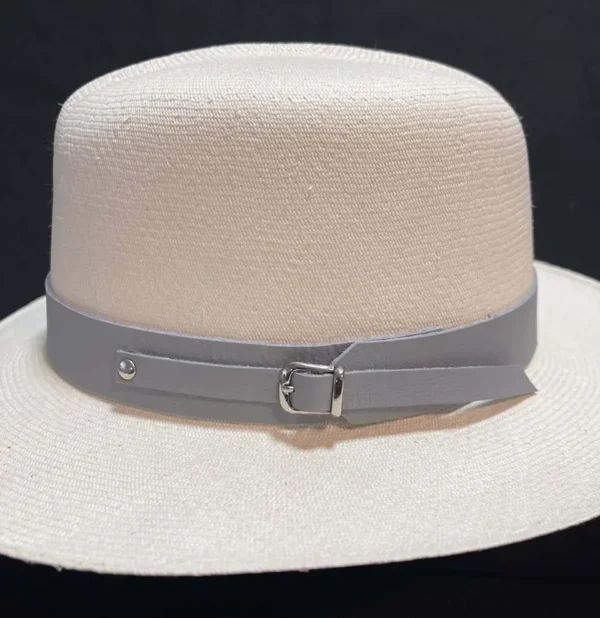 Genuine leather hat band with buckle on Panama hat